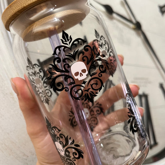 Damask Skulls Glass