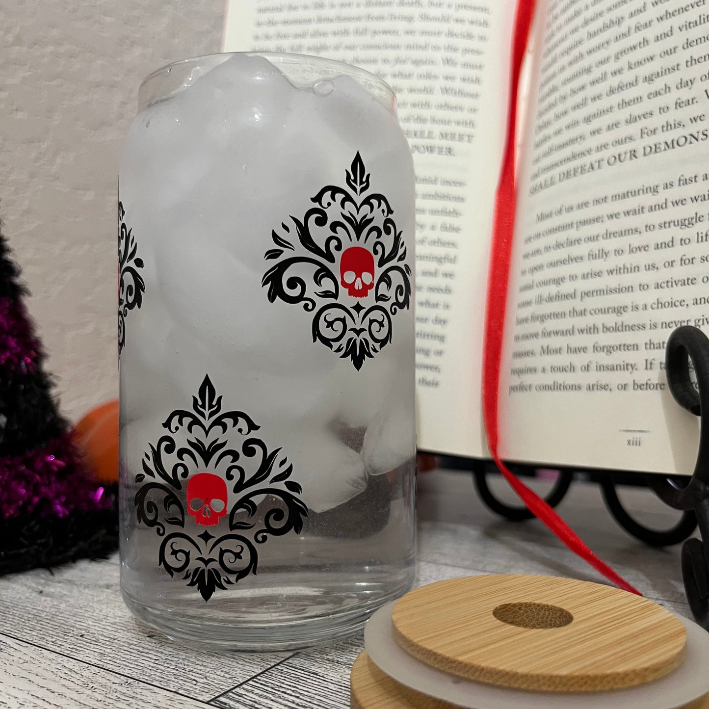 Damask Skulls Glass